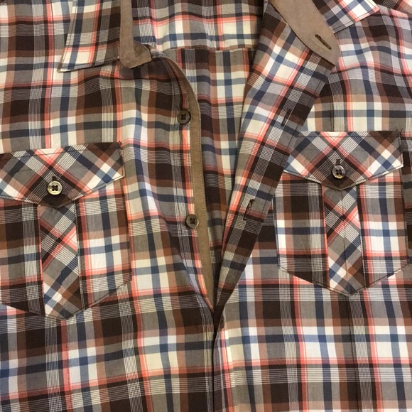 Checkered Brown, Blue & Red 7 Diamonds Button Up - Picture 4 of 6
